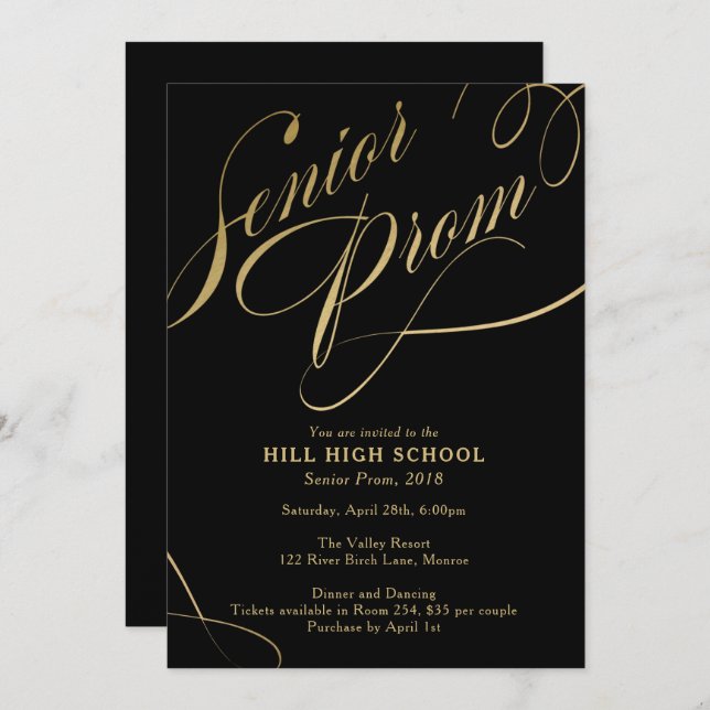 Invitación de prom, Prom Senior de Guión Negro y O (Anverso / Reverso)