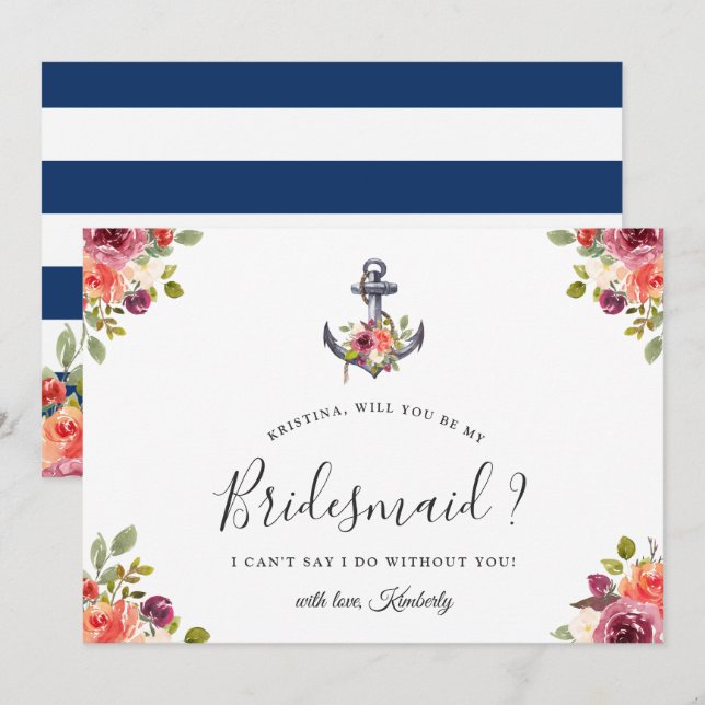 Invitación de propuesta de dama de honor con ancla (Anverso / Reverso)