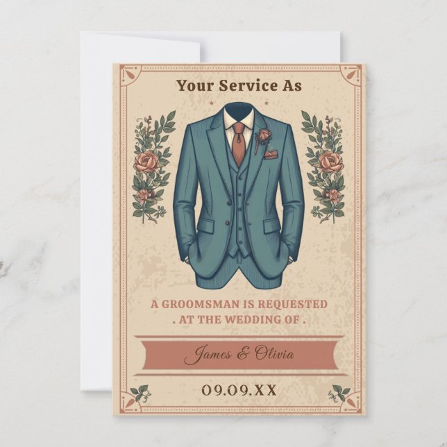 Invitación de propuesta para padrino de traje vint (Anverso)