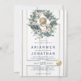 Invitación de puerta de boda blanca rústica