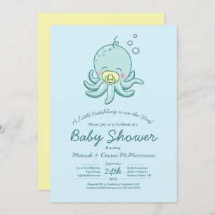 Invitación de pulpo ligero a Baby Shower Kawaii