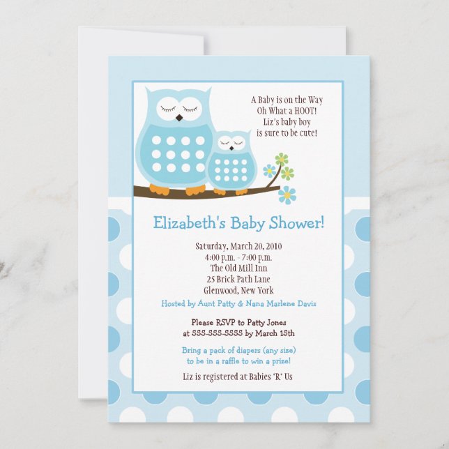 Invitación de punto de Baby Shower de lúpulo azul  (Anverso)