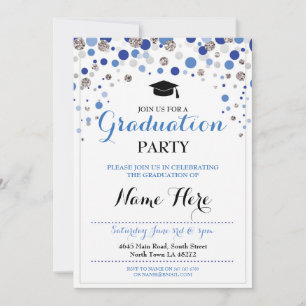 Invitación de punto Polka Fiesta de Plata Azul de 