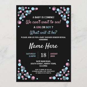 Invitación de puntos azules rosados para revelar e
