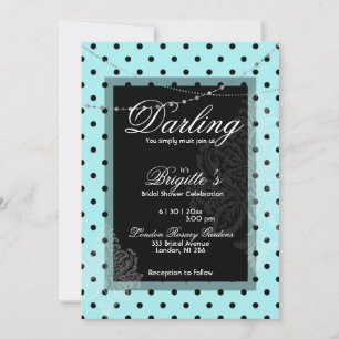 Invitación de puntos de polka azul y negro