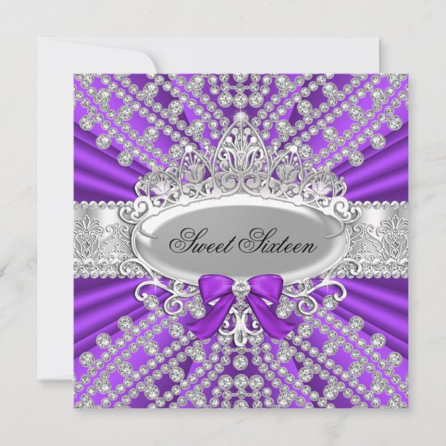 Invitación de Purple Diamond & Tiara Sweet 16 (Anverso)