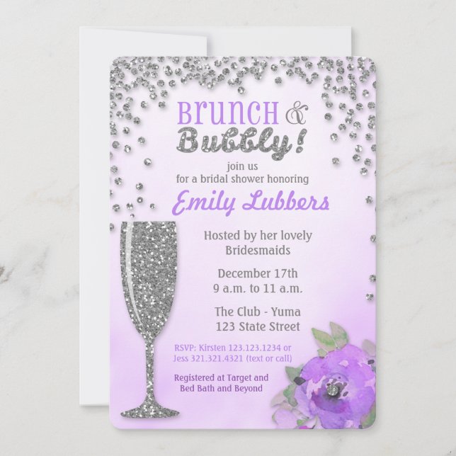 Invitación de Purpurina a la ducha de novia Brunch (Anverso)