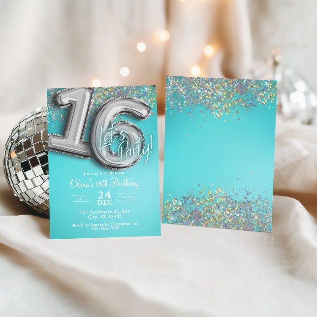 Invitación de purpurina azul turquesa 16 (Subido por el creador)