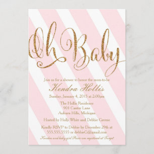 Invitación de purpurina Baby Shower - banda rosa