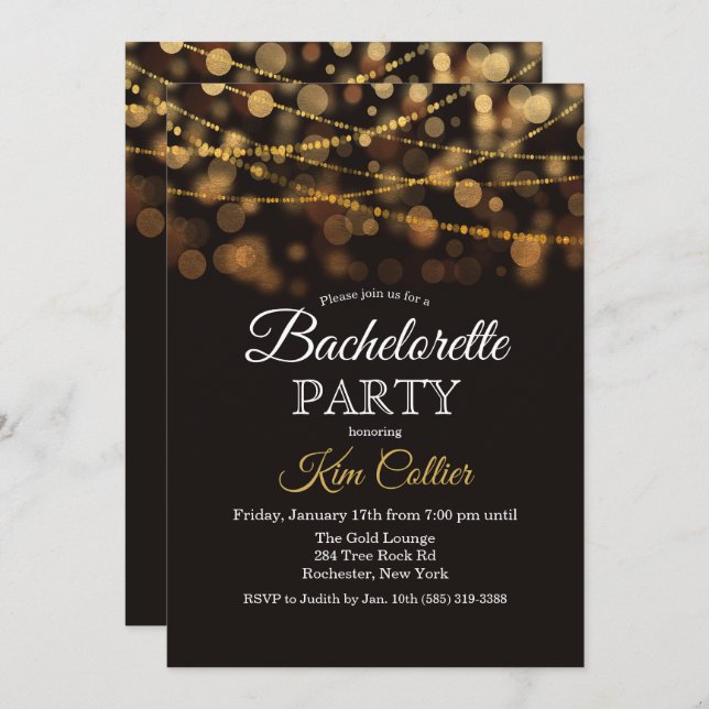 Invitación de Purpurina de Bachelorette Party (Anverso / Reverso)