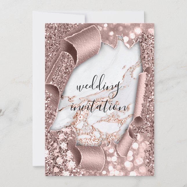 Invitación de Purpurina de Boda de oro de Marble 3 (Anverso)