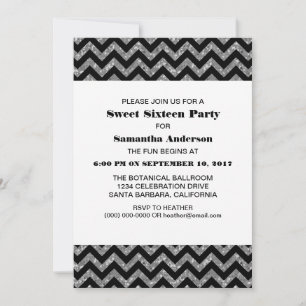 Invitación de Purpurina de Chevron Plateado 16 Fie