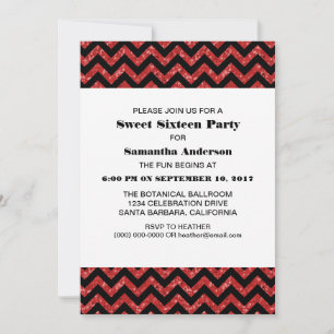Invitación de Purpurina de Chevron Rojo Dulce 16 F