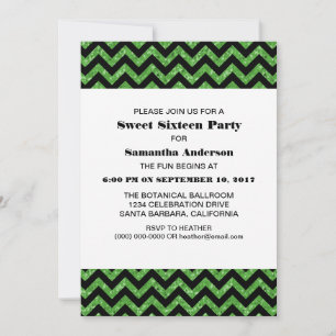 Invitación de Purpurina de Chevron verde dulce 16