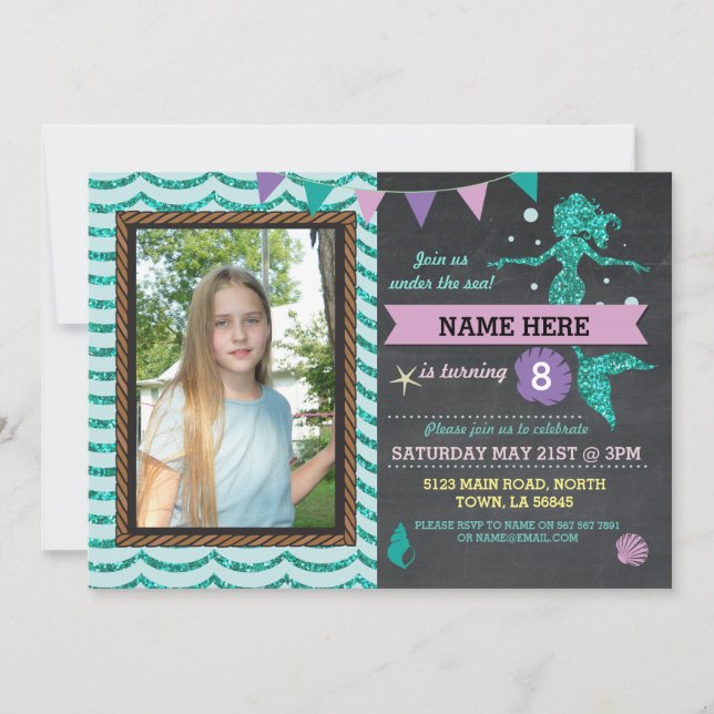 Invitación de Purpurina de foto de cumpleaños de S (Anverso)