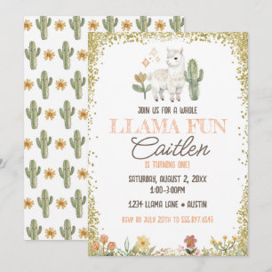 Invitación de Purpurina de oro de cumpleaños de Ll