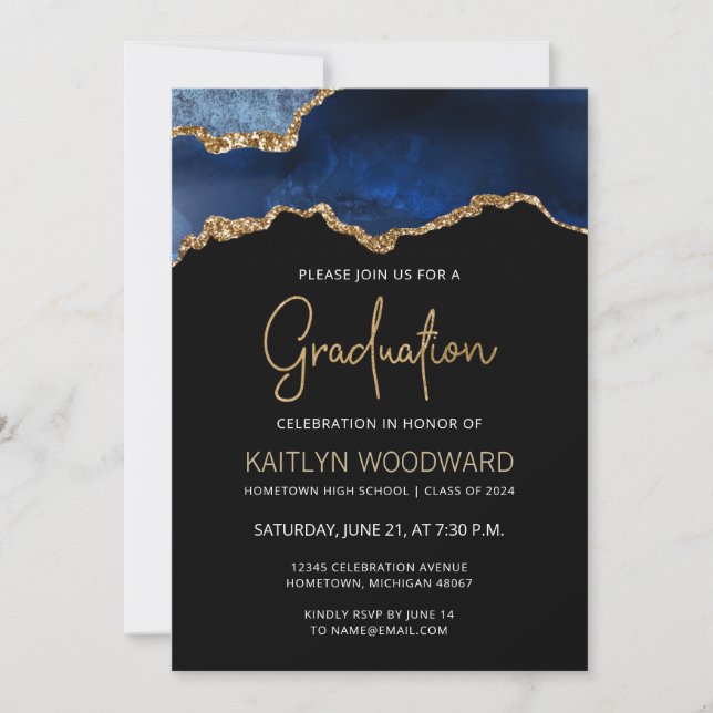 Invitación de Purpurina de oro del Blue Agate de g (Anverso)