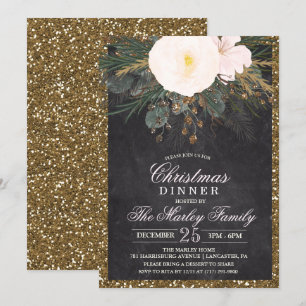 Invitación de Purpurina floral de Navidades de vac