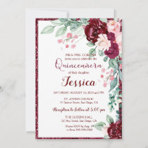 Invitación de Purpurina floral rojo quinceanera bo