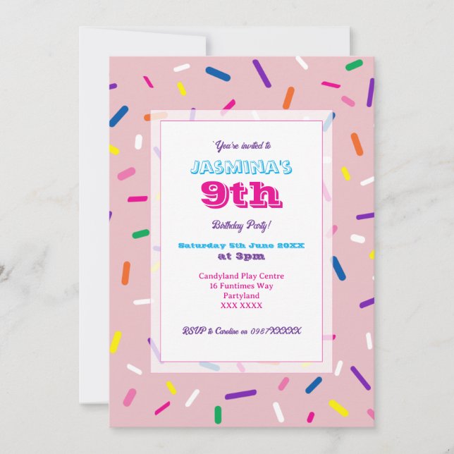 Invitación de Purpurina Rosa Pastel (Anverso)