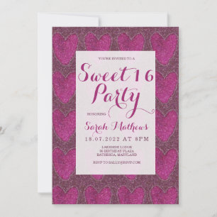 Invitación de purpurina rosa y magenta para Sweet