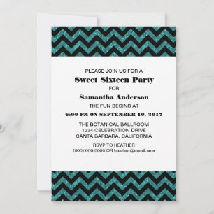 Invitación de Purpurina Turquesa Chevron  Sweet 16