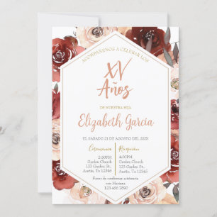 Invitación de quiceañera floral rosa en español