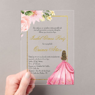 Invitación de Quince de flor rosa en español