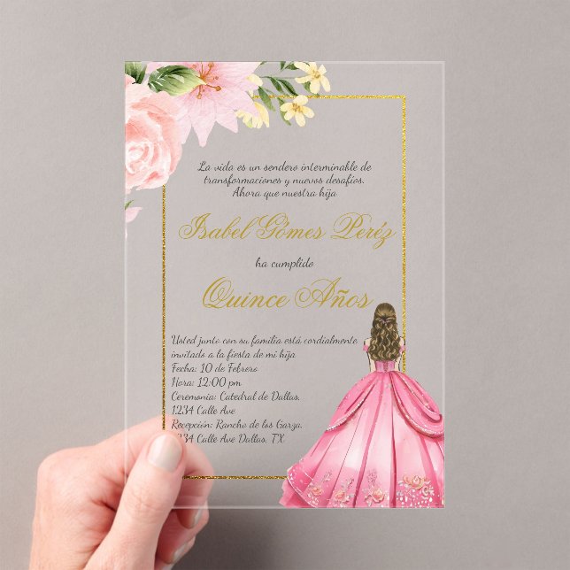 Invitación de Quince de flor rosa en español (Insitu (portátil))