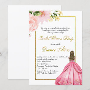 Invitación de Quince de flor rosa en español