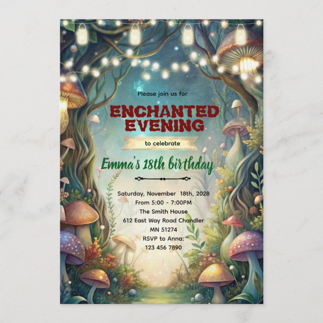 invitación de quince tema Bosque Encantado (Anverso)