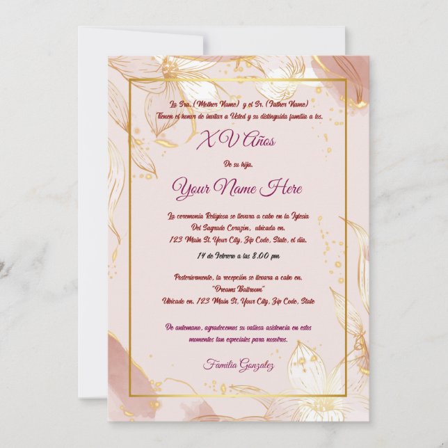 Invitación de Quinceañera (Anverso)