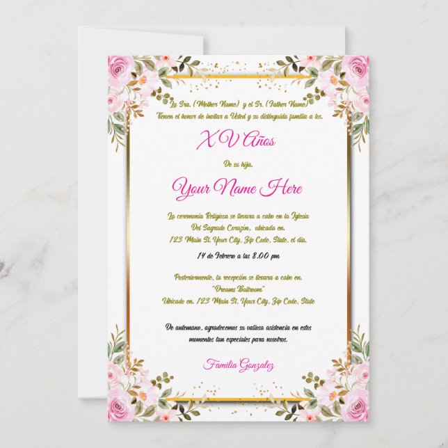 Invitación de Quinceañera (Anverso)