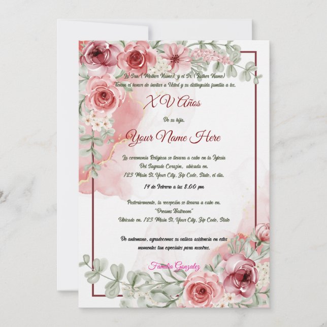 Invitación de Quinceañera (Anverso)