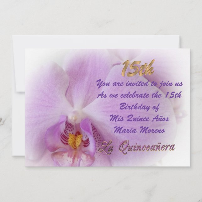 Invitación de Quinceanera 15ª orquídea de cumpleañ (Anverso)