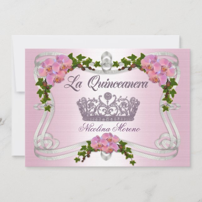 Invitación de Quinceanera 15º cumpleaños tiara ele (Anverso)