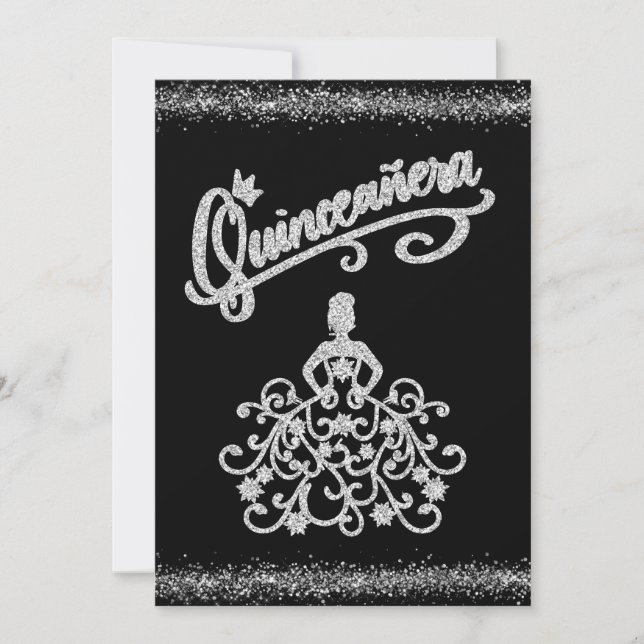 Invitación de Quinceañera 15 Purpurina plateado Bl (Anverso)