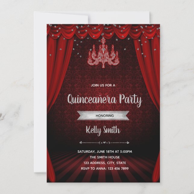 Invitación de Quinceanera a la mascarada de plata  (Anverso)