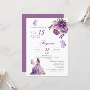 Invitación de Quinceañera a las flores moradas