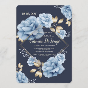 Invitación de Quinceañera a los Rosas azules