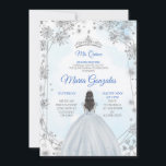 Invitación de Quinceanera a Navidades geométricos<br><div class="desc">Invitación de cumpleaños de Quinceanera Navidades de plata geométrica azul</div>
