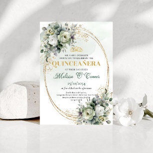 Invitación de Quinceañera Acuarela Verde Dorado