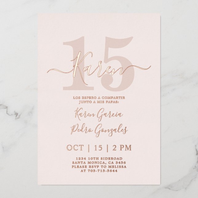 Invitación de Quinceañera al verdadero Relieve met (Anverso)