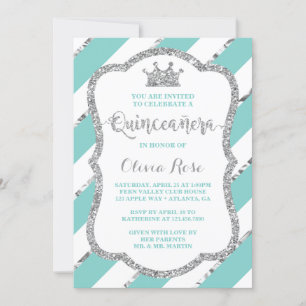Invitación de Quinceañera, Aqua, Plata, Corona