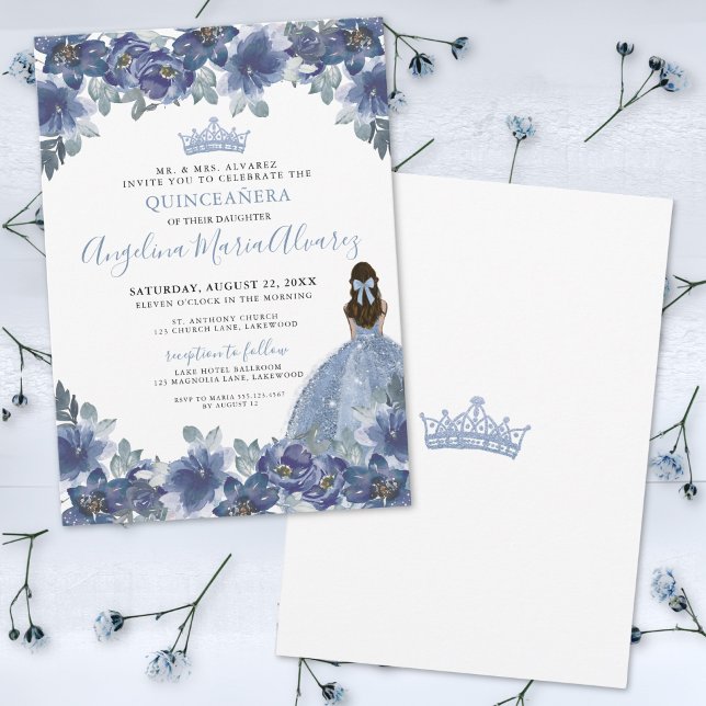 Invitación de Quinceanera Azul (Elegant Blue Quinceanera Invitation)
