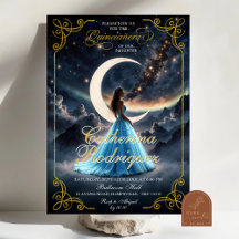 Invitación de Quinceañera Azul Bebé Dorado Noche E