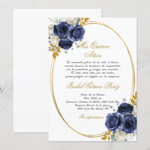 Invitación de Quinceanera azul marino en español