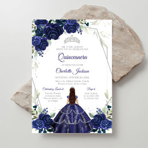 Invitación de Quinceañera Azul Marino Plata
