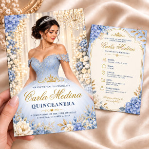 Invitación de Quinceañera Azul Polvoriento Mis Qui