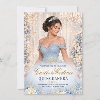 Invitación de Quinceañera Azul Polvoriento Mis Qui